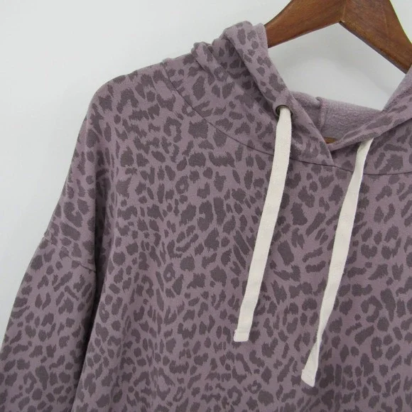 Womens M Purple Leopard Print Hoodie Casual Cozy Streetwear Layering Top - Picture 4 of 13